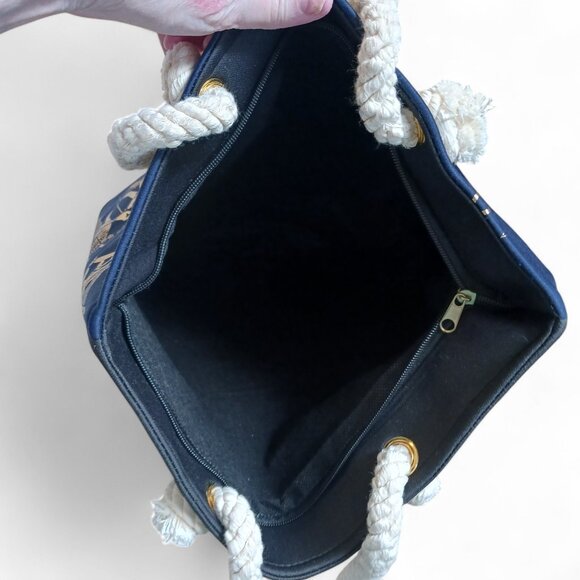 Midnight Blue Egyptian Graphic Beach Bag w/ Rope Handles & Gold Foil Design NWOT - Picture 6 of 9